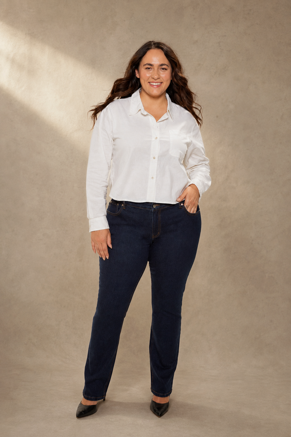 Vie slightly distressed mid-rise jean in dark wash