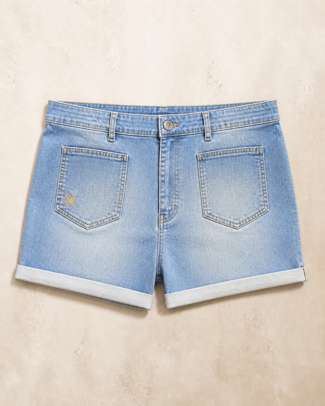 Cadeau light wash shorts, neatly styled back view